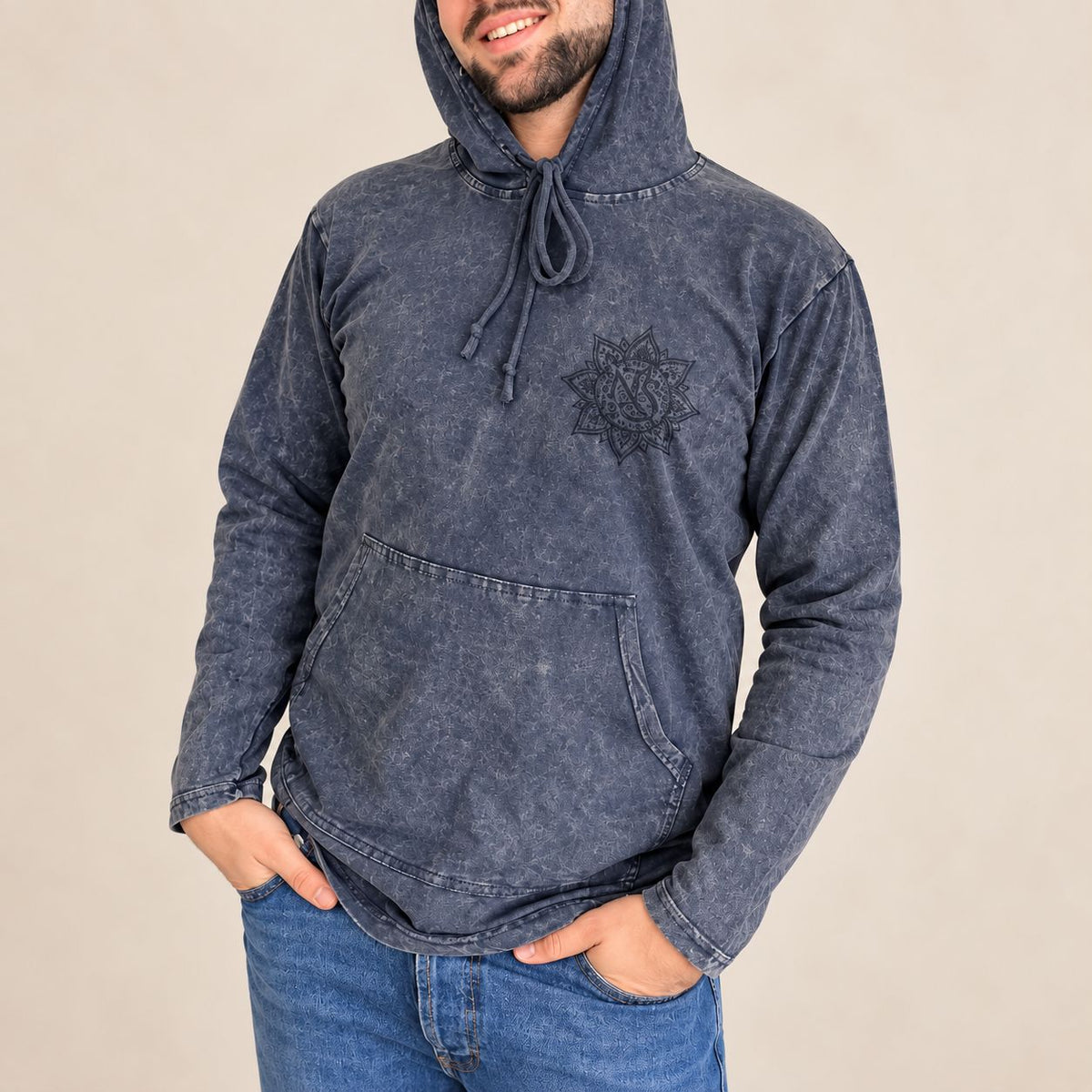 Camisa con capucha extragrande lavada a la piedra con bolsillo canguro - Lavanda polvorienta
