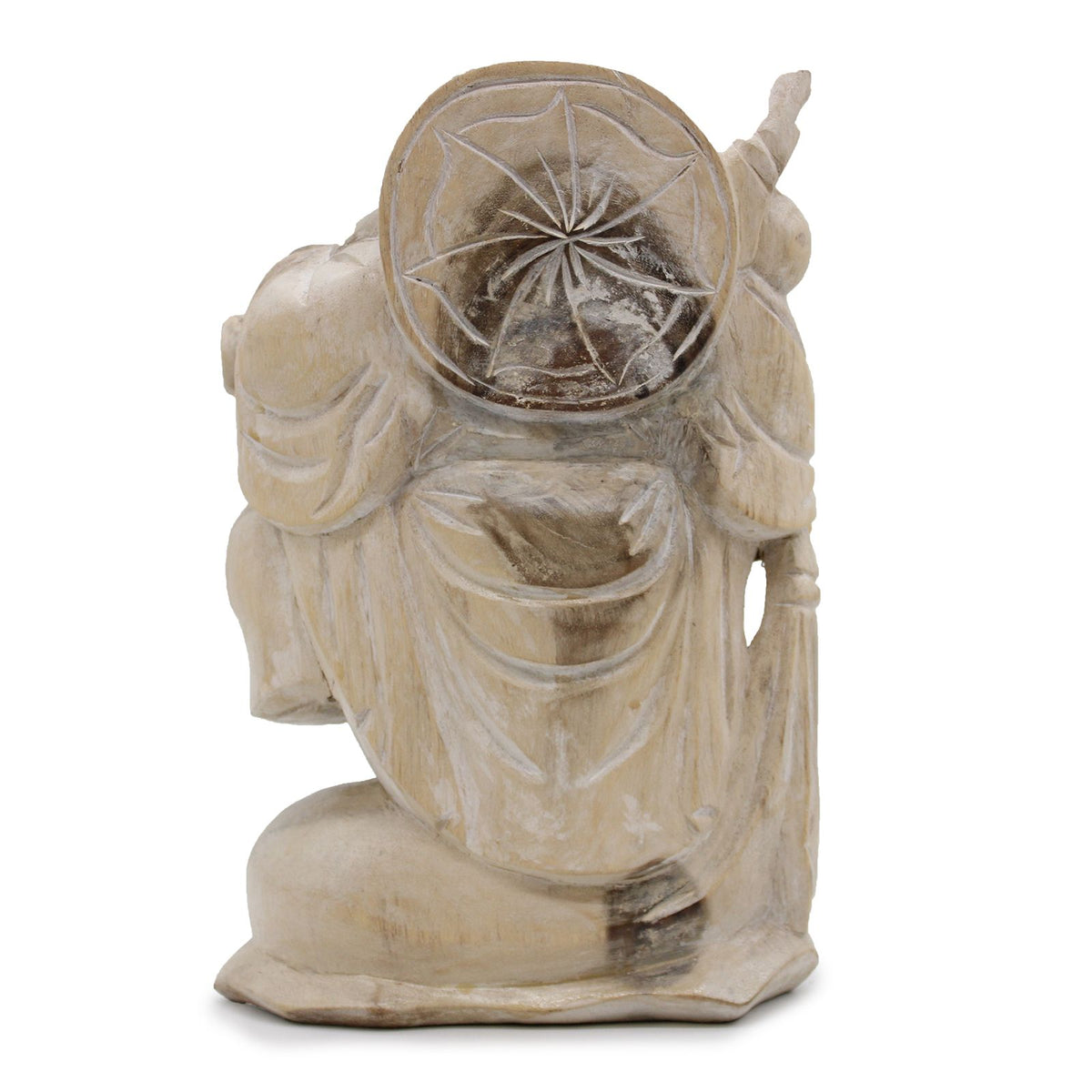 Bouddha rieur en bois - Blanc cérusé 30 cm