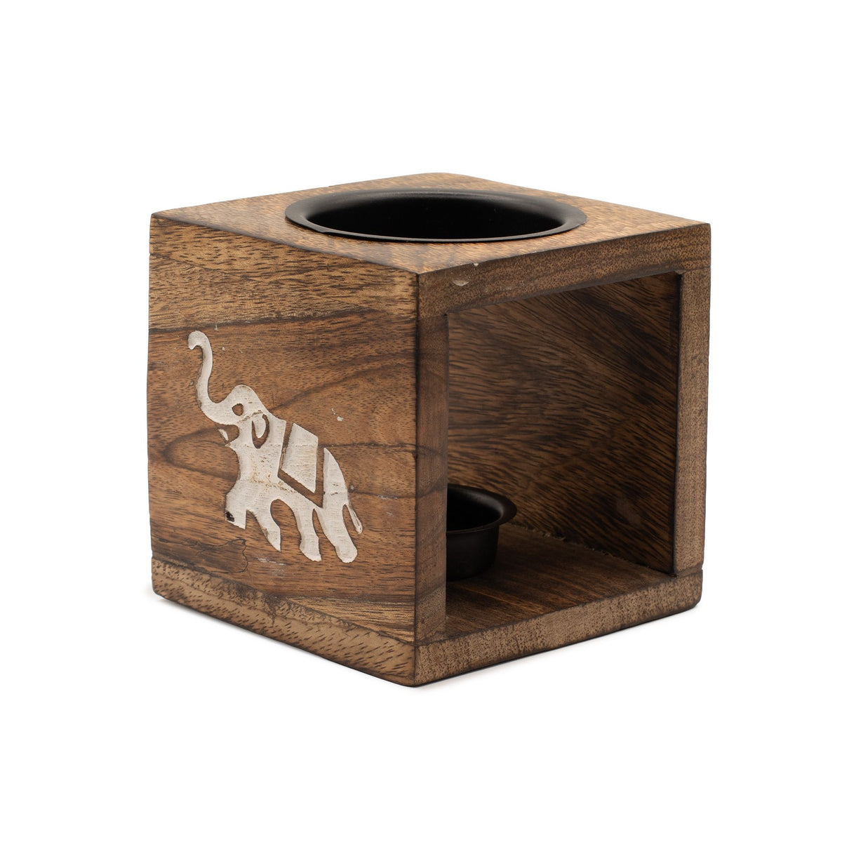 Quemador de aceite de madera de mango cuadrado  - Elefante